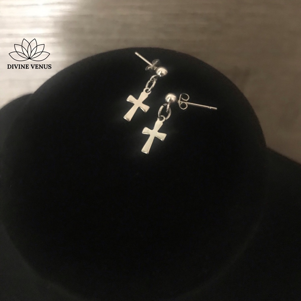 Small Cross Stainless Steel Ball Stud Earrings